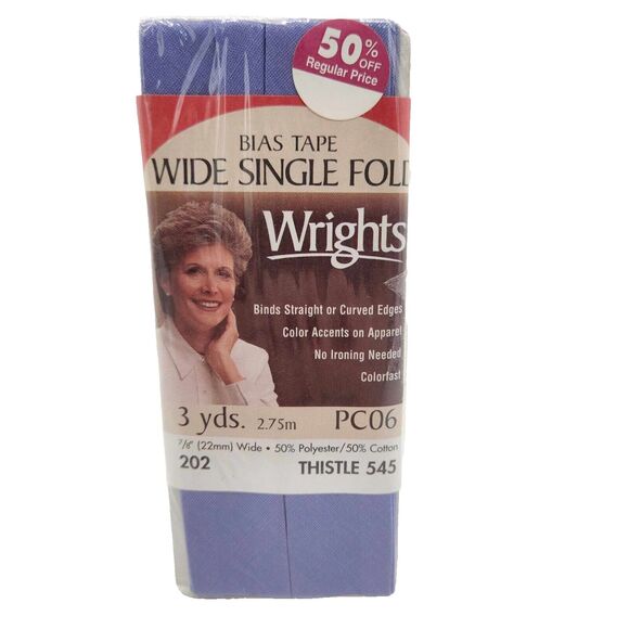 Wrights Wide Single Fold Bias Tape PC06-545 Thistle 7/8" Wide 3 Yds 1 Package - Picture 1 of 3